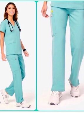 Figs Women's Kade Cargo XL scrub pants in Limited Edition Seaglass color.